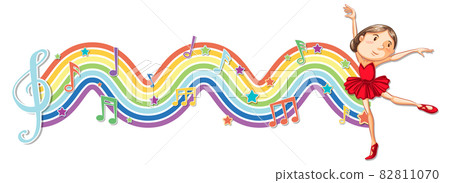 Ballerina with melody symbols on rainbow wave 82811070