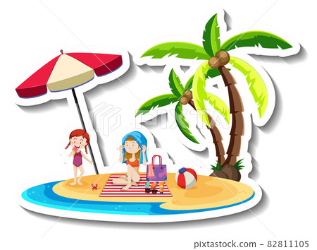 Tropical island with two people and coconut tree 82811105