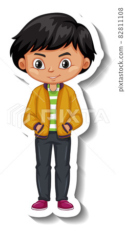 A boy wears bomber jacket cartoon character sticker A boy wears bomber jacket cartoon character sticker 82811108