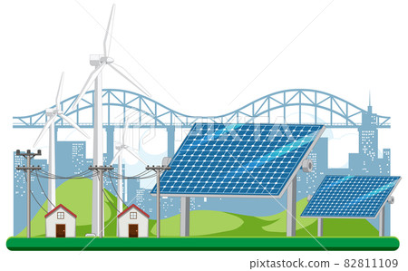 Green energy generated by wind turbine and solar panel 82811109