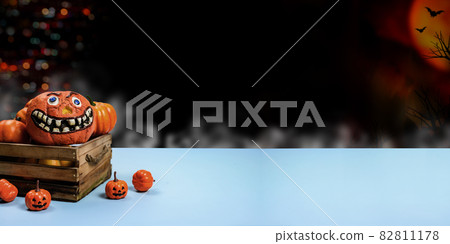 Halloween decoration. Trick or treat in autumn and fall season. Pumpkin face and scary symbol Halloween decoration. Trick or treat in autumn and fall season. Pumpkin face and scary symbol 82811178