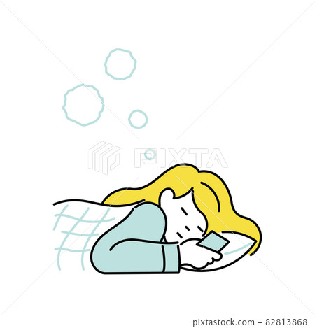 一個女人在床上玩智能手機的插圖 82813868