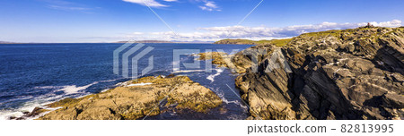 Aerial view of the Dawros coast with Dunmore head by Portnooin background, Rossbeg and Dawros head in County Donegal - Ireland. 82813995