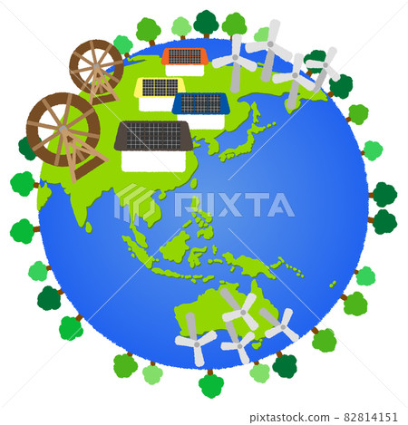 地球風電、水電、太陽能發電示意圖 82814151