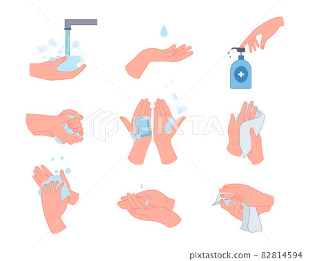Medical infographic with hand washing vector illustrations set 82814594