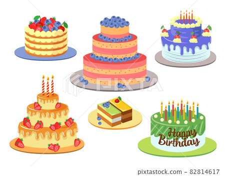 Different elegant birthday cakes vector illustrations set Different elegant birthday cakes vector illustrations set 82814617
