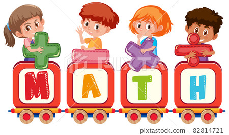 Boy and girl holding math symbol with fonr math Boy and girl holding math symbol with fonr math 82814721