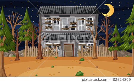 Scene with abandoned house in the dark forest 82814809