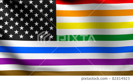 LGBT pride rainbow flag,United States of America national flag blowing in the wind. 3D rendering illustration of waving sign LGBT pride rainbow flag,United States of America national flag blowing in the wind. 3D rendering illustration of waving sign 82814923