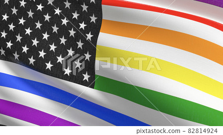 LGBT pride rainbow flag,United States of America national flag blowing in the wind. 3D rendering illustration of waving sign LGBT pride rainbow flag,United States of America national flag blowing in the wind. 3D rendering illustration of waving sign 82814924