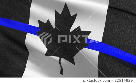 Thin Blue Line Canadian flag with black blowing in the wind. 3D rendering illustration of waving sign 82814929
