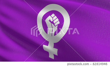 Feminist flag blowing in the wind. 3D rendering illustration of waving sign 82814946