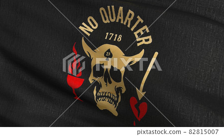 No Quarter flag blowing in the wind. 3D rendering illustration of waving sign No Quarter flag blowing in the wind. 3D rendering illustration of waving sign 82815007