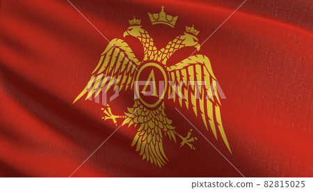 Sparta Red flag blowing in the wind. 3D rendering illustration of waving sign Sparta Red flag blowing in the wind. 3D rendering illustration of waving sign 82815025