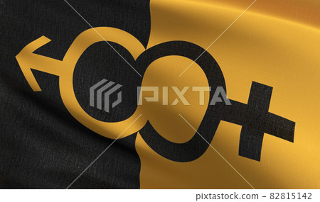 Super Straight flag blowing in the wind. 3D rendering illustration of waving sign 82815142
