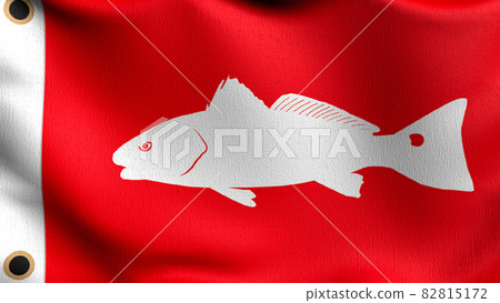 Inshore Slam Fish flag blowing in the wind. 3D rendering illustration of waving sign Inshore Slam Fish flag blowing in the wind. 3D rendering illustration of waving sign 82815172
