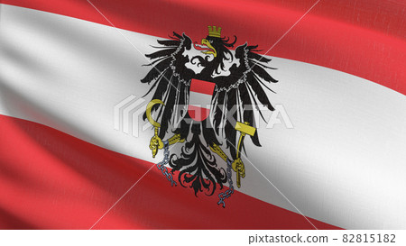Austria national flag blowing in the wind isolated. Official patriotic abstract design. 3D rendering illustration of waving sign symbol. 82815182