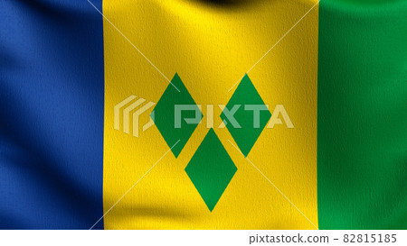 St. Vincent flag blowing in the wind. 3D rendering illustration of waving sign St. Vincent flag blowing in the wind. 3D rendering illustration of waving sign 82815185
