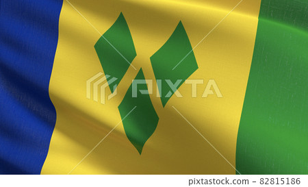 St. Vincent flag blowing in the wind. 3D rendering illustration of waving sign St. Vincent flag blowing in the wind. 3D rendering illustration of waving sign 82815186