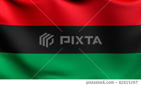 Pan African flag blowing in the wind. 3D rendering illustration of waving sign Pan African flag blowing in the wind. 3D rendering illustration of waving sign 82815207