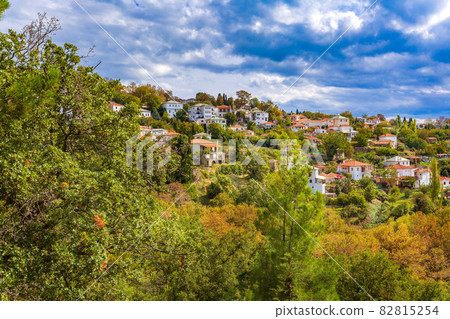 mountain village aerial view, Pilio, Greece 82815254