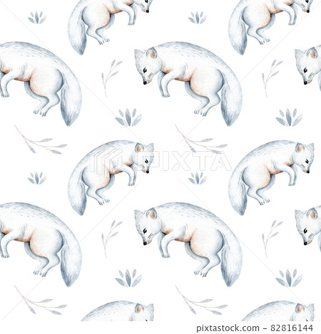 Seamless watercolor pattern nursery polar arctic animals watercolor collection set. snowy owl. reindeer. polar bear. fox. penguin, walrus. seal and oeca, hare whale Seamless watercolor pattern nursery polar arctic animals watercolor collection set. snowy owl. reindeer. polar bear. fox. penguin, walrus. seal and oeca, hare whale 82816144