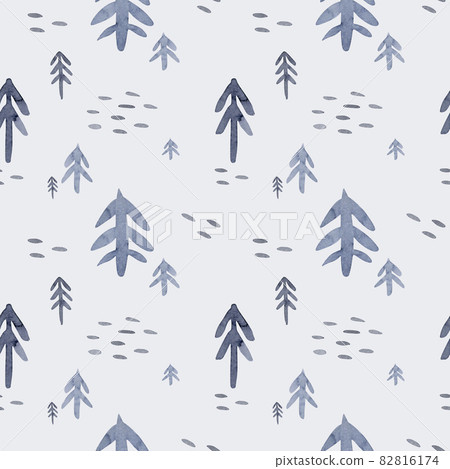Watercolor green trees seamless pattern on white background. Design for Happy New Year and Christmas print, wallpaper, textile. primitive naive Watercolor green trees seamless pattern on white background. Design for Happy New Year and Christmas print, wallpaper, textile. primitive naive 82816174