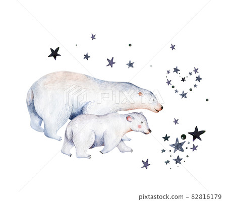 Watercolor animals illustrations. Cute wild animal. Polar Bears silhouette isolated on a white background. Sketch art. Save the Arctic Watercolor animals illustrations. Cute wild animal. Polar Bears silhouette isolated on a white background. Sketch art. Save the Arctic 82816179