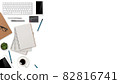 flat lay workspace table with laptop computer, office supplies, coffee cup, tablet and cell phone on white background 82816741