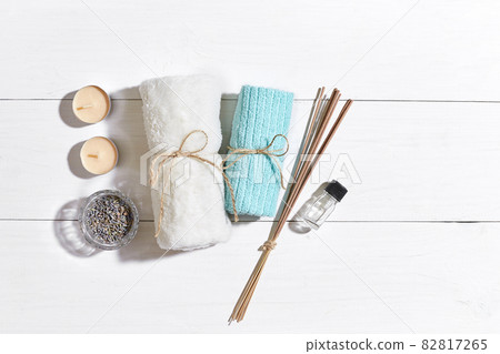 Bathroom or spa set on white background top view mock-up 82817265