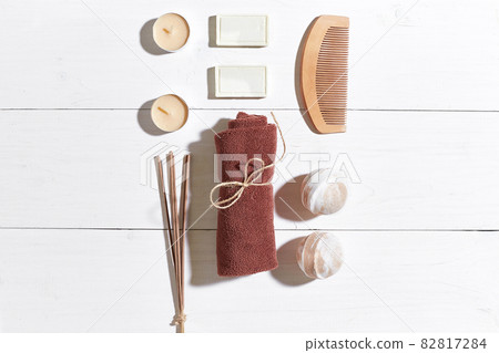 Bathroom or spa set on white background top view mock-up 82817284