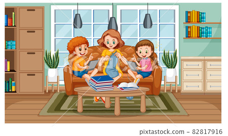 Children learning from home on electronic device 82817916