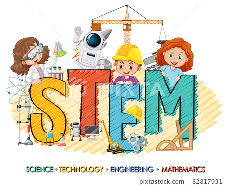 STEM education logo with children cartoon character STEM education logo with children cartoon character 82817931