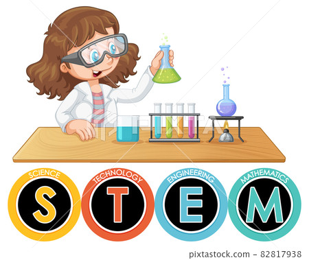 STEM education logo with scientist kid cartoon character 82817938