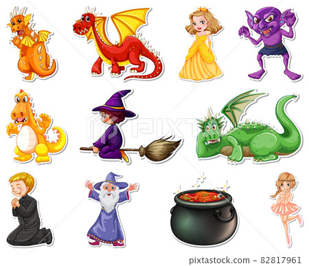 Sticker set with different fairytale cartoon characters 82817961