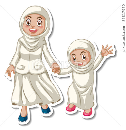 A sticker template with muslim people mother and daughter 82817970