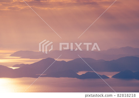 beautiful aerial panorama of mountains islands and sea at sunset beautiful aerial panorama of mountains islands and sea at sunset 82818218