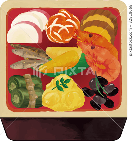 New Year dishes New Year watercolor hand-painted analog touch Japanese Japanese food Japanese style illustration material 82818668