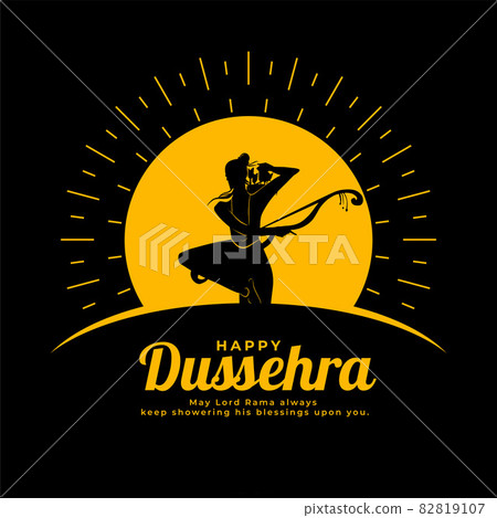 happy dussehra festival card with lord rama silhouette 82819107