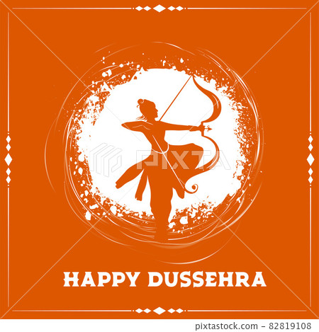 happy dussehra festival card with lord rama silhouette 82819108