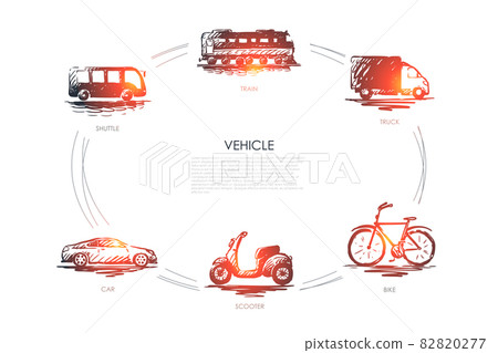 Vehicle - train, car, shuttle, truck, bike, scooter vector concept set 82820277