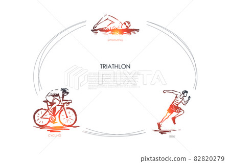 Triathlon - swimming, cycling, run vector concept set 82820279