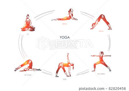 Yoga - sit, bend, arch, his arms, sag, tip over vector concept set 82820456