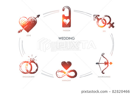 Wedding - love, sex, engagement, harmony, amorousness, passion vector concept set Wedding - love, sex, engagement, harmony, amorousness, passion vector concept set 82820466
