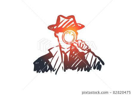 Detective, weapon, magnifying glass, inspector concept. Hand drawn isolated vector. Detective, weapon, magnifying glass, inspector concept. Hand drawn isolated vector. 82820475