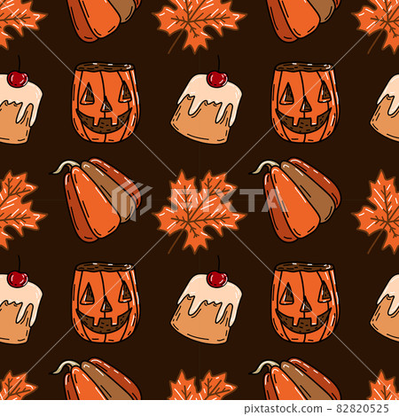 Cute Autumn Seamless Pattern With Pumpkins, - Stock Illustration ...