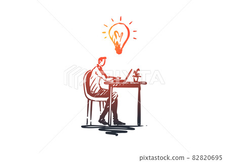 Idea, work, business, laptop, creativity concept. Hand drawn isolated vector. Idea, work, business, laptop, creativity concept. Hand drawn isolated vector. 82820695
