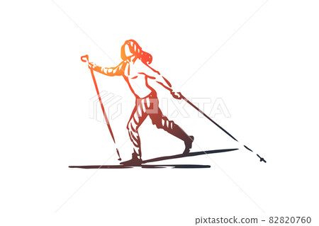 Cross, country, skiing, winter, sport concept. Hand drawn isolated vector. 82820760