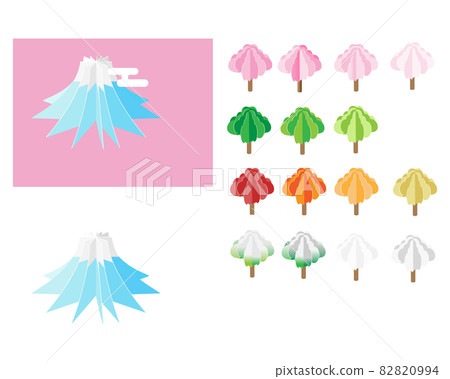 Paper art style Mt. Fuji and trees of the four seasons 82820994