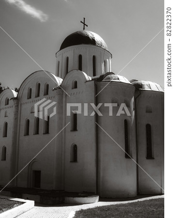 Boris and Gleb Cathedral or Borisoglebsky Cathedral. Famous architectural monument of the pre-Mongol period. Chernihiv city. Film grain. 82822370